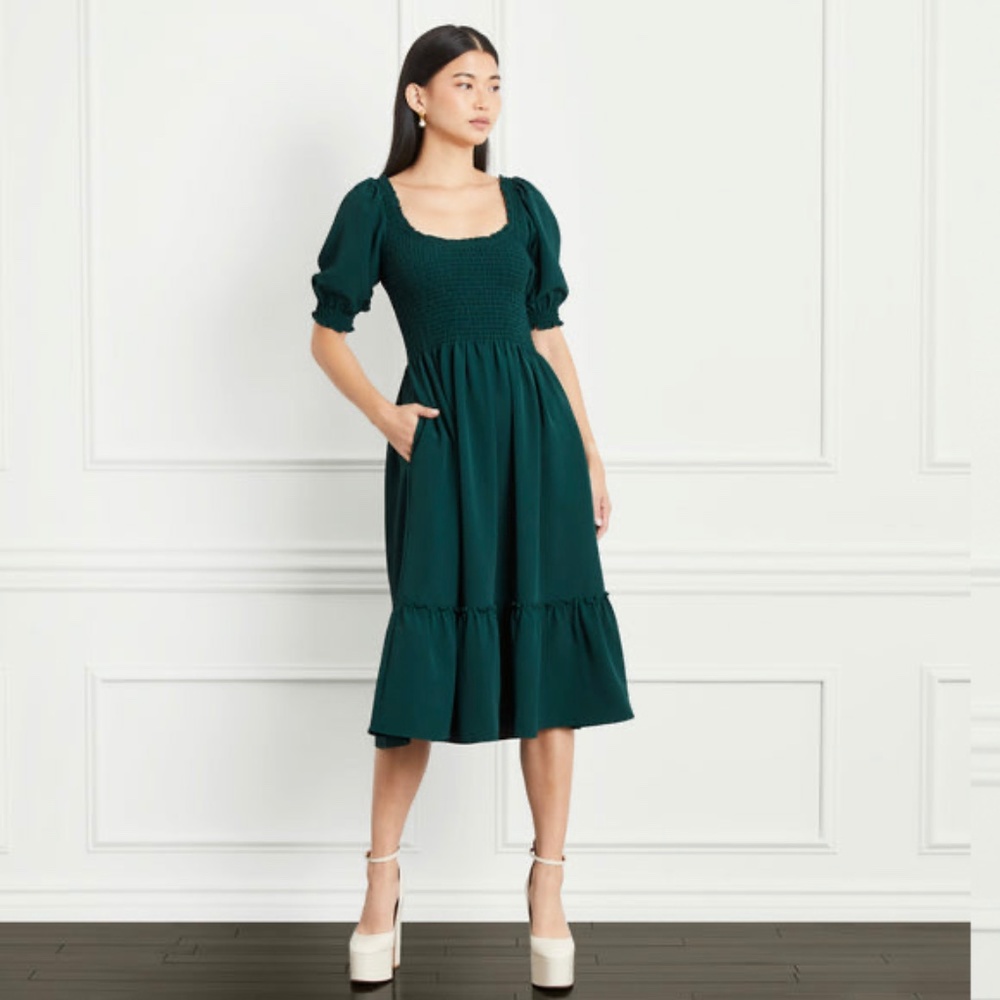 Hill House Teal Green Smocked Midi Dress